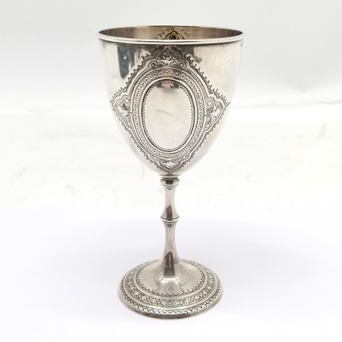 697 - 1880 silver goblet by Horace Woodward & Co - 13.5cm high x 6.7cm diameter & 98g ~ small fracture to ... 