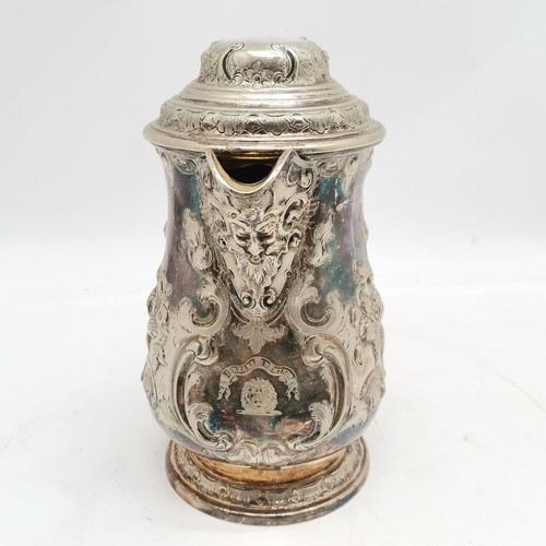 710 - Martin Hall & Co Ltd antique EPNS lidded jug with gilt interior and bachanalian detail to spout & cr... 