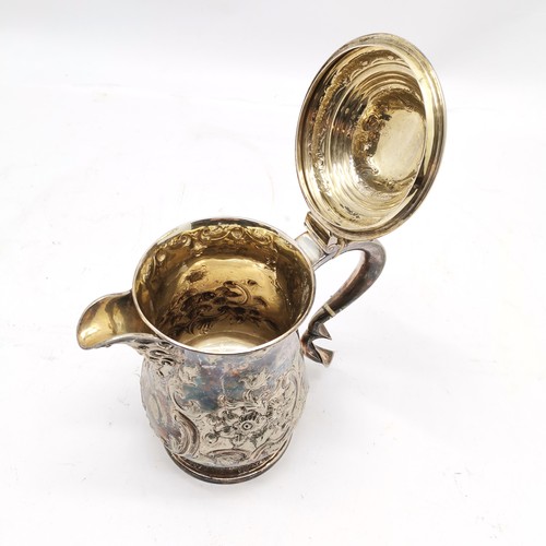 710 - Martin Hall & Co Ltd antique EPNS lidded jug with gilt interior and bachanalian detail to spout & cr... 