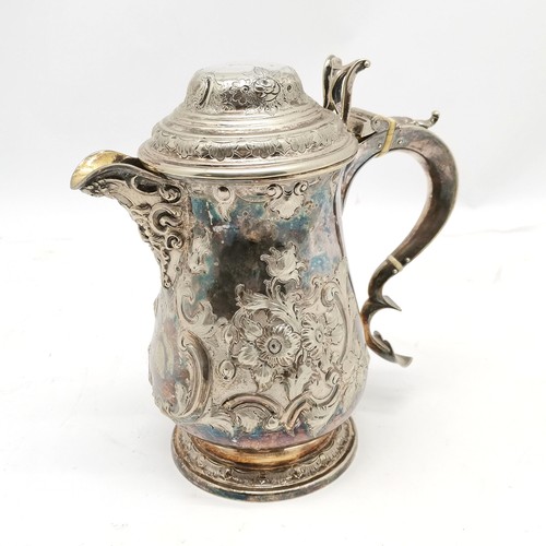 710 - Martin Hall & Co Ltd antique EPNS lidded jug with gilt interior and bachanalian detail to spout & cr... 