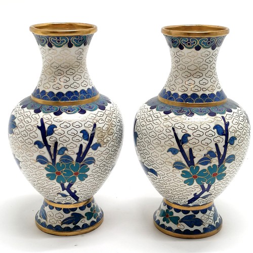 11 - Pair of Oriental cloisonne vases - 16cm tall and 1 has slight knock to rim otherwise no obvious dama... 