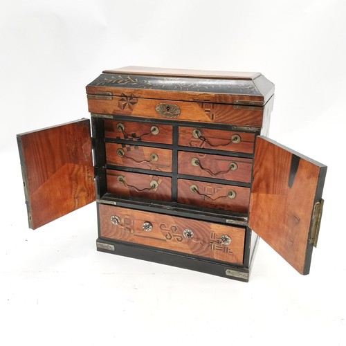 17 - Oriental Japanese table cabinet with parquetry detail with lift up lid to reveal 6 compartments and ... 