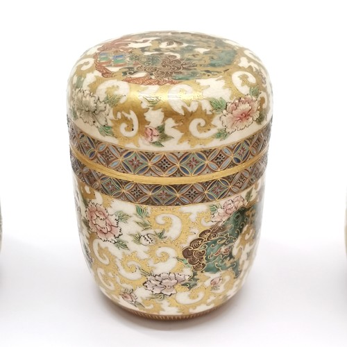 18 - 3 x antique Japanese satsuma lidded pots with profuse decoration - 7.5cm high ~ 2 lids have been rep... 