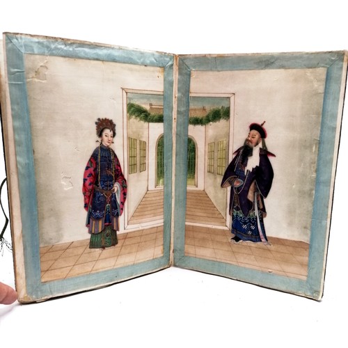 20 - 2 x antique Chinese albums of rice paper paintings - largest album (containing torture scenes) 34.5c... 