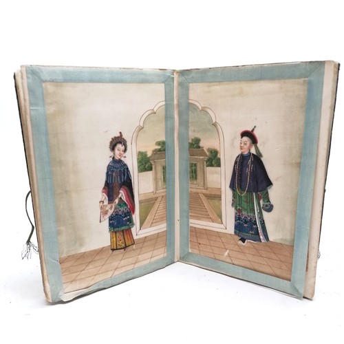 20 - 2 x antique Chinese albums of rice paper paintings - largest album (containing torture scenes) 34.5c... 