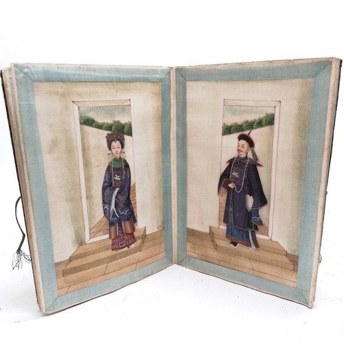 20 - 2 x antique Chinese albums of rice paper paintings - largest album (containing torture scenes) 34.5c... 