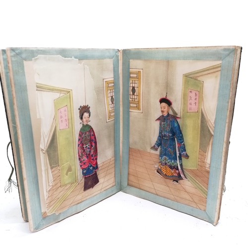 20 - 2 x antique Chinese albums of rice paper paintings - largest album (containing torture scenes) 34.5c... 