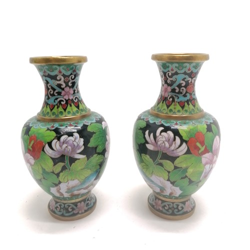 21 - Pair of Chinese cloisonne vases of black grounded floral design - 16cm high t/w antique Imari patter... 