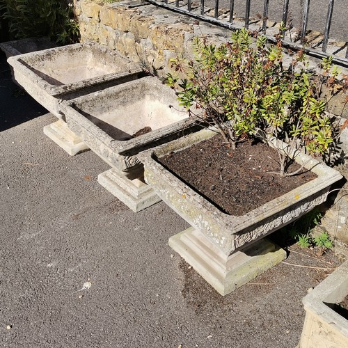 36 - 3 x  2 part pedestal planters with square tops - 51cm diameter x 44cm high