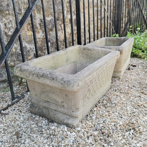 37 - Pair of rectangular planters with shell detail - 64cm x 33cm x 27cm