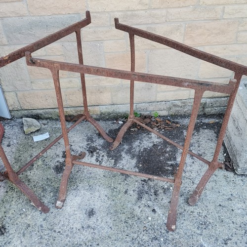 39 - 3 antique cast iron trestles - 78cm long x 73cm high x 39cm deep