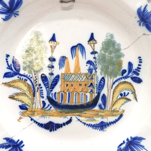 47 - Antique Continental 18th century Delft polychrome tin glaze charger / plate depicting a Venetian sce... 