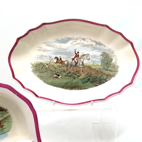 49 - Copeland Spode lot of Herring hunting scene china inc meat platter (The find - 43cm x 33cm), divisio... 