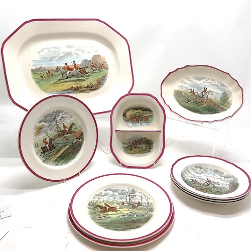 49 - Copeland Spode lot of Herring hunting scene china inc meat platter (The find - 43cm x 33cm), divisio... 