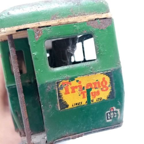 53 - Tr-ang minic Green line clockwork bus - 18cm long with obvious rust / wear