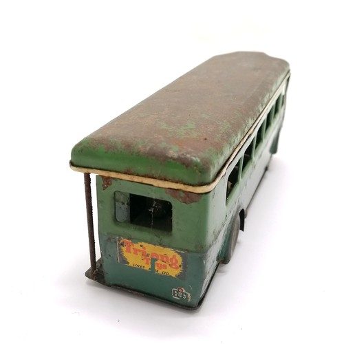 53 - Tr-ang minic Green line clockwork bus - 18cm long with obvious rust / wear