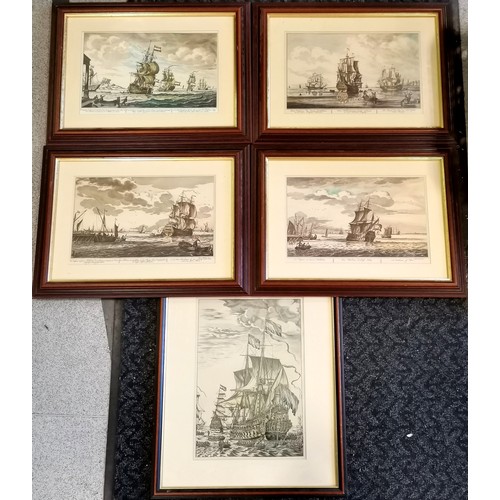 65 - 5 x framed prints of tall masted ships - largest 60cm x 50cm