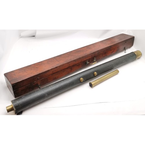 74 - Antique long telescope in original mahogany brass mounted carry case (130cm long x 15cm x 10cm deep)