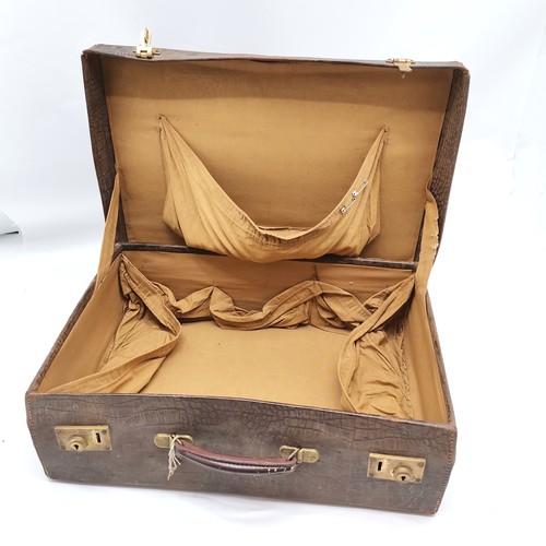 76 - 2 x vintage leather suitcases - 1 with unusual umbrella compartment (56cm x 33cm x 14cm deep) ~ both... 