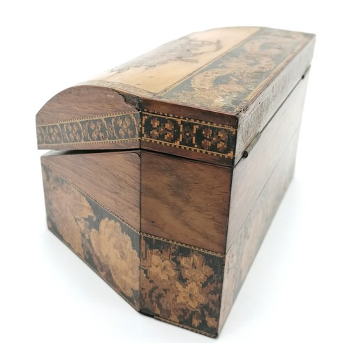 92 - Antique Tunbridge ware box with domed lid - 12.5cm high x 21cm across x 14cm deep ~ has losses and v... 