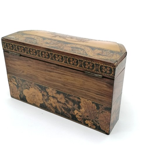 92 - Antique Tunbridge ware box with domed lid - 12.5cm high x 21cm across x 14cm deep ~ has losses and v... 