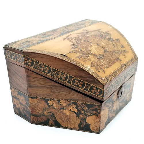 92 - Antique Tunbridge ware box with domed lid - 12.5cm high x 21cm across x 14cm deep ~ has losses and v... 