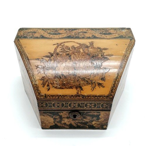 92 - Antique Tunbridge ware box with domed lid - 12.5cm high x 21cm across x 14cm deep ~ has losses and v... 