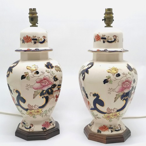 93 - Pair of Masons Mandalay ironstone lamps styled as lidded vases - 45cm high with no obvious damage