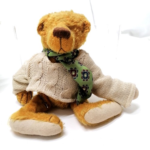 95 - 4 x jointed teddy bears inc 2 x Iris Ware (tallest 34cm) ~ the bear with green scarf has small hole ... 