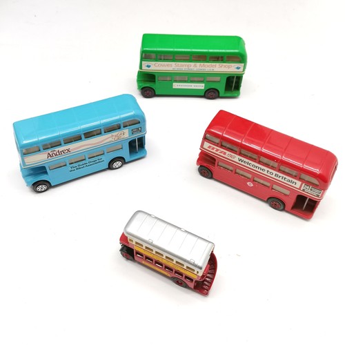 98 - Wooden display cabinet with 21 x toy buses (inc Corgi) - 65cm x 50cm x 10cm deep