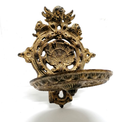 110 - Antique cast iron folding candle wall sconce with cherub & shell detail - 18cm high x 15cm across & ... 