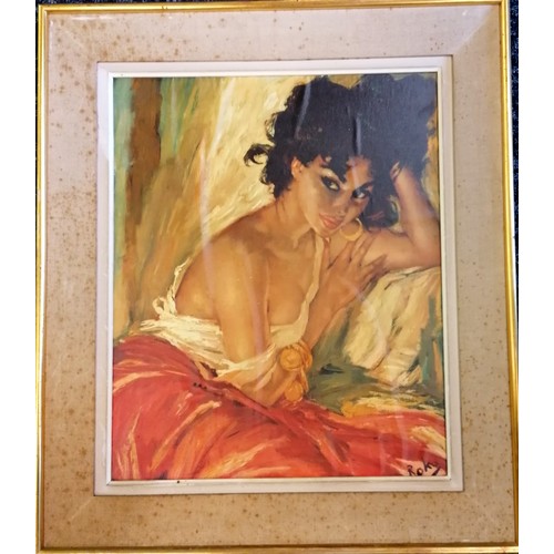 141 - Mid Century Charles Roka (1912-99) print of a gypsy girl - frame 79cm x 68.5cm ~ mount has some toni... 