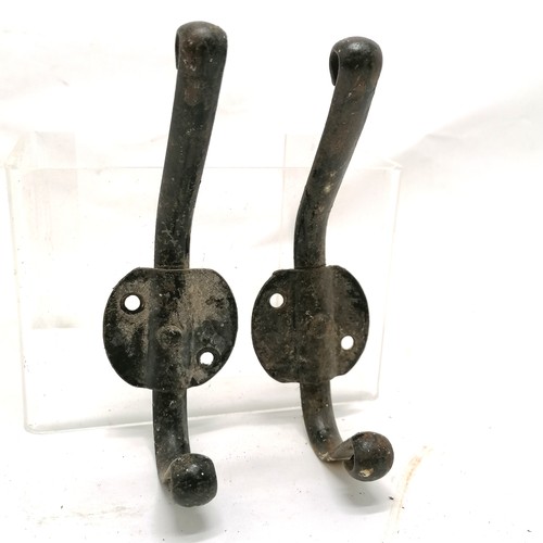 157 - 14 x vintage hand made black painted metal coat hooks - 14cm high x 6cm deep