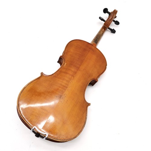 167 - An early 20th century Stainer violin patent number 23140 60cm total length, with bow and in an antiq... 