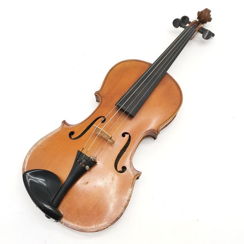 167 - An early 20th century Stainer violin patent number 23140 60cm total length, with bow and in an antiq... 