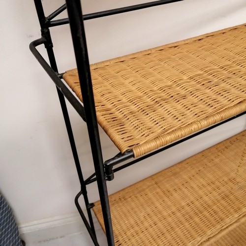 168 - Mid Century folding metal and rattan tall shelving unit  186cm high x 83cm wide