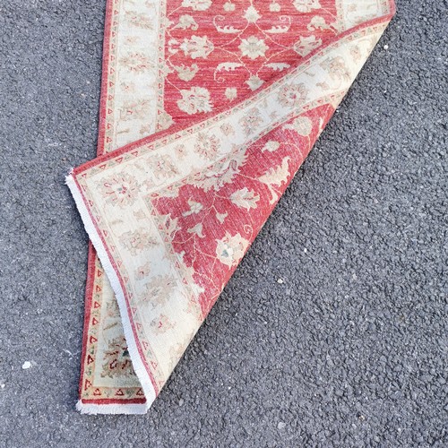 171 - Red grounded wool runner - 370cm x 82cm