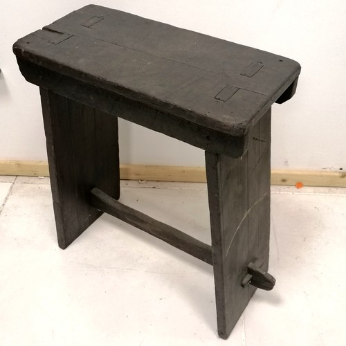 176 - Black painted rustic wooden stool 52cm high x 46cm wide x 21cm deep