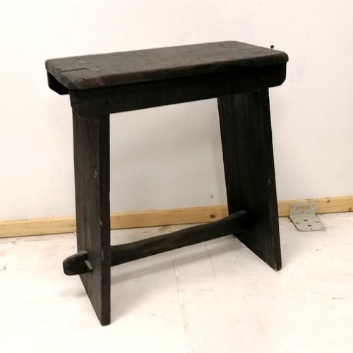 176 - Black painted rustic wooden stool 52cm high x 46cm wide x 21cm deep