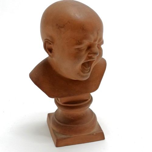 183 - Antique terracotta study of a crying bust of a baby - 15cm tall and has 1 small chip + slight nibble... 