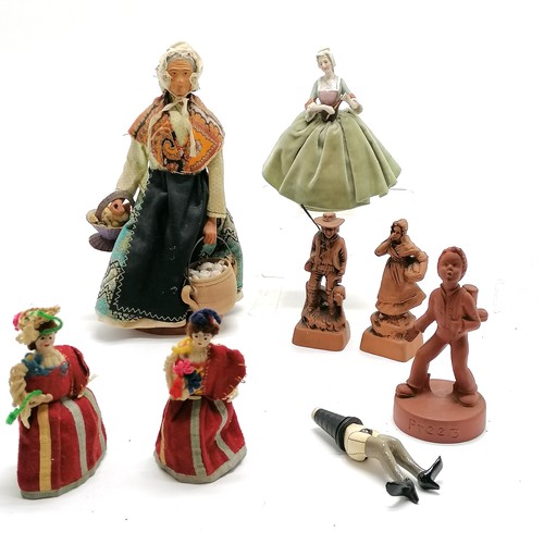 184 - Qty of figures inc vintage terracotta peddlar doll (26cm), Goebels, Francis Lascour etc