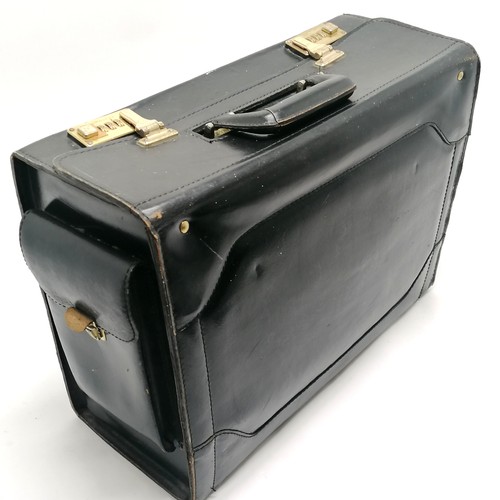 191 - Vintage Franzen black leather flight bag with gilded locks - 46cm x 18cm wide x 33cm high and in use... 