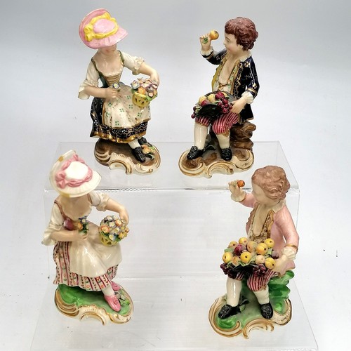 206 - Group of 4 x Meissen figures marked with crossed swords - some obvious damage - tallest 13cm