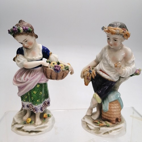 207 - Pair of antique Chelsea figures with some obvious damage - 14cm