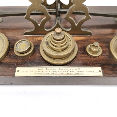 209 - S Mordan & Co antique letter balance scales with multiple weights - 12cm high x 27cm x 14cm