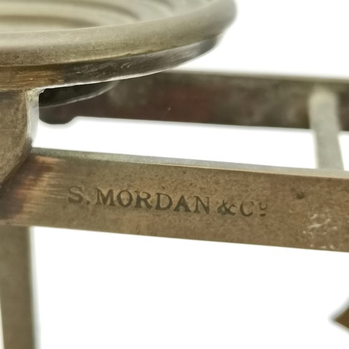 209 - S Mordan & Co antique letter balance scales with multiple weights - 12cm high x 27cm x 14cm