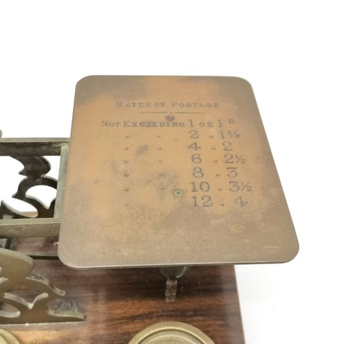 209 - S Mordan & Co antique letter balance scales with multiple weights - 12cm high x 27cm x 14cm