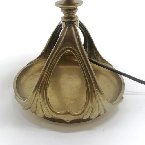 212 - Art Nouveau brass  lamp with original gallery & cloth shade - 38cm high and has registration mark ~ ... 