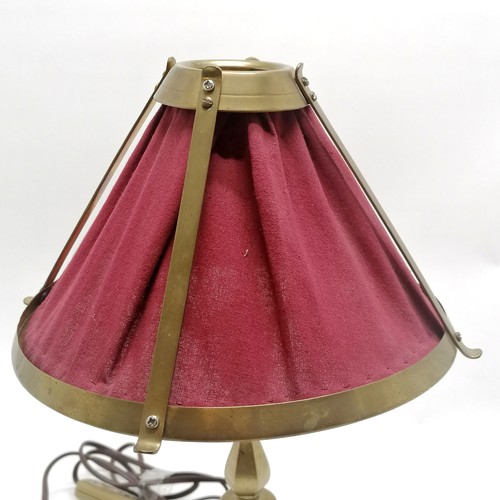 212 - Art Nouveau brass  lamp with original gallery & cloth shade - 38cm high and has registration mark ~ ... 