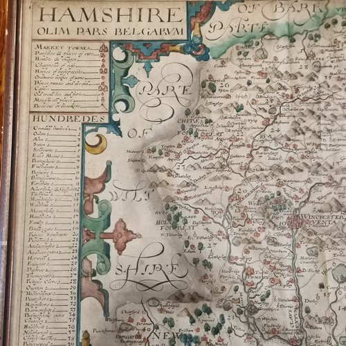 216 - 17th century (1607) framed map of (Hampshire) Hamshire - Olim pars belgarum by John Norden (1548-162... 